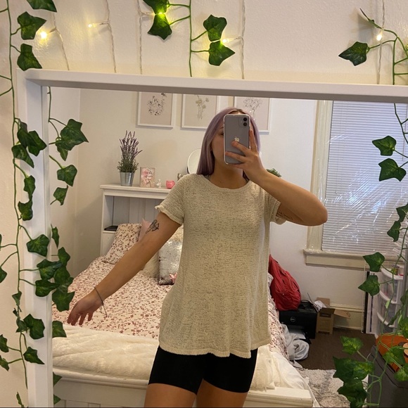 EUC Eileen Fisher Knit Short Sleeve Cream Top - Picture 4 of 5